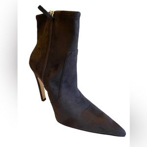 NEW Good American Chocolate Brown Suede Zip Ankle Boots w/ stiletto heel